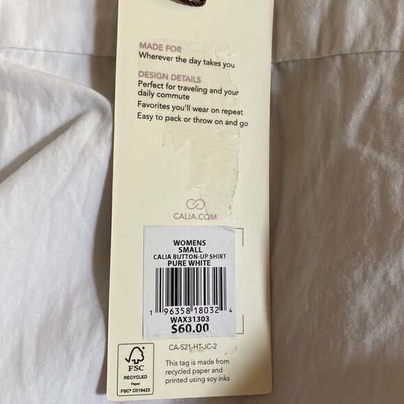 CALIA White Collared Oversized Drop Bottom Shirt/Top - Picture 4 of 11